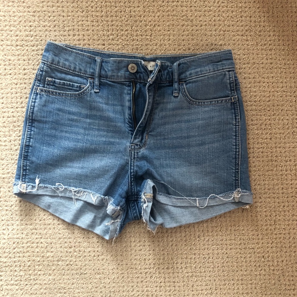 High waisted medium wash jean shorts